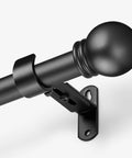 Heavy Duty 1 Inch Curtain Rod Set With Round Finials, Adjustable From 16 To 60 Inches, Black Finish, Three Piece Connector System, No Fuss Install, Sturdy Drapery Rod for Windows in Living Room or Bedroom