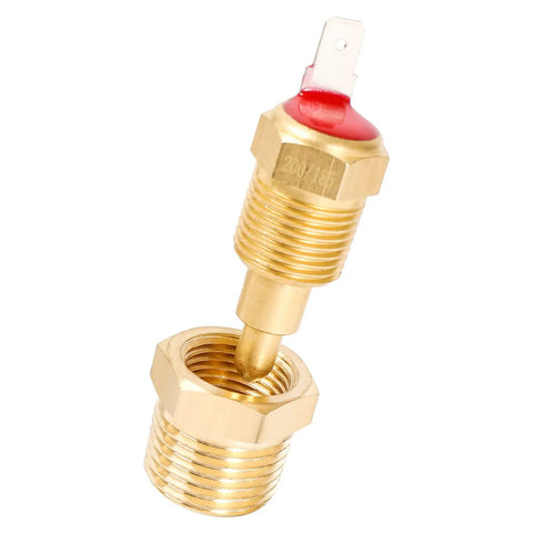 Electric Cooling Fan Thermostat Switch With Three Eighths Inch Pipe Thread For 10, 12, 14, And 16 Inch Fans, brass body angle view