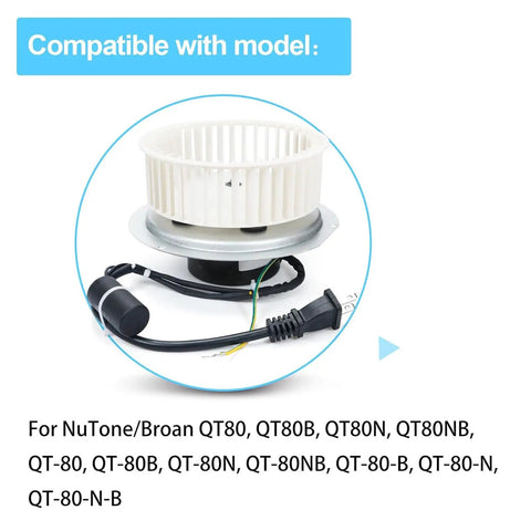 DIY Friendly 0695B000 Motor Assembly For QT80 Series Bathroom Exhaust Fans Replacement With Blower Wheel displayed with cords