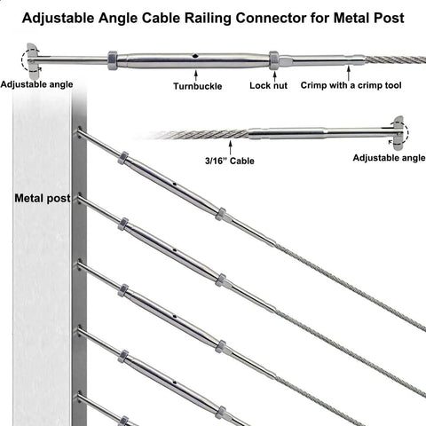 Stainless Steel Cable Railing Hardware Kit For Three Sixteenth Inch Cable System With Metal Posts Super Easy Install Adjustable Angle