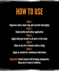 Instructions for using BananaSlip Tungsten Wet Lube: degrease, shake bottle, apply, dry, and reapply as needed.