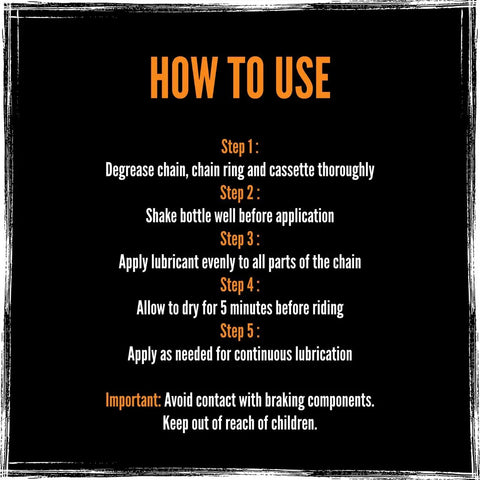 Instructions for using BananaSlip Tungsten Wet Lube: degrease, shake bottle, apply, dry, and reapply as needed.