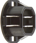 Rock Solid Half Inch Snap In Bushings Pack Of 100 All Plastic Knockout Bushings close-up view of black PVC bushing for electrical boxes.