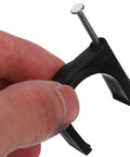 Black Plastic Half Round Tube Clamp 25mm Pipe Support Fixture Cable Hose Fastener for industrial applications in hand