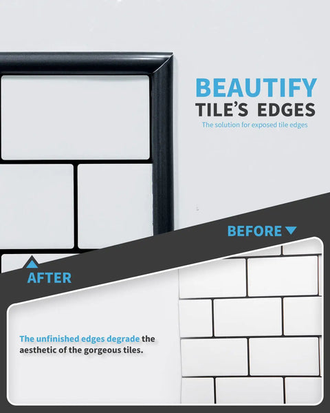 Peel And Stick Backsplash Tile Edge Trim 10 Ft Self Adhesive Corner Liner In Black PVC Trim with finished tile edges comparison