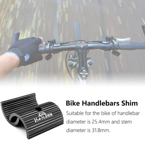Cyclist holding handlebars with 25.4 To 31.8 Mm Handlebar Spacer Adapter For Bikes, Aluminum Alloy Stem Reducer shown nearby.