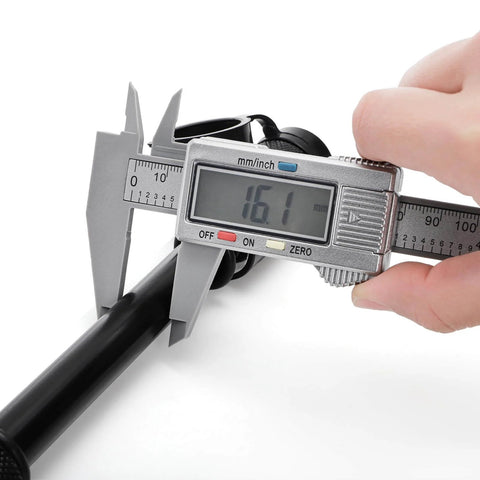 Digital caliper measuring the diameter of the Five Eighth Inch Trailer Hitch Lock With Extra Long Four And A Half Inch Span For Three Inch Receivers Plus Two And A Half Inch And Two Inch Adapters Anti Rattle O Rings Locking Hitch Pin To Keep Your Trailer Truck Or Car Safe