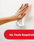 Extra Large Heavyweight Wall Hooks With Adhesive Strips for damage-free hanging, hand pressing white hook on wall