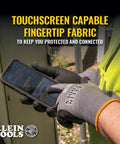 Person using touchscreen phone wearing Cut Resistant Work Gloves With Nitrile Coated Grip, HPPE Fabric, XL Size, 2 Pack