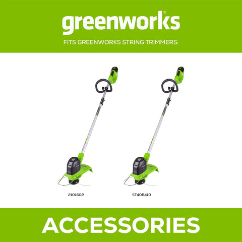 Two GreenWorks trimmers model 2101602 and ST40B410 compatible with 0.065 Inch Dual Line Trimmer Spool Replacement String, 3 Pack