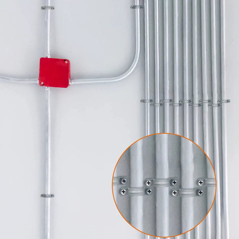 Heavy Duty PVC Conduit Clamps 2 Hole U Clip Straps For Half Inch Cables And Pipes installation with focus on grey plastic brackets