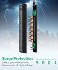 Interior view of 12Foot Power Strip Surge Protector with 6 Outlets and 4 USB Ports showing 900 Joules surge protection components