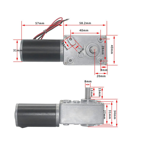 12V DC Gear Motor With 8mm Shaft 200RPM Reversible Geared Motor High Torque And Low Noise dimensions diagram