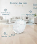 Clear Trim To Fit Furniture Leg Protectors With Adjustable Glides PVC Floor Pads shown on hardwood floor, 8 pack