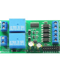 12V 24V DC Motor Controller Relay Board With Forward And Reverse Control Limit Switch Start Stop Push Button And Self Locking Mode For Electric Curtains And Automatic Doors Plus Auto Start On Power On green PCB with dual relays