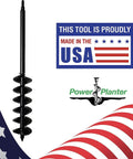 Beast Mode Garden Auger Drill Bit Extension for Planting displayed with USA flag and Power Planter logo, highlighting made in USA
