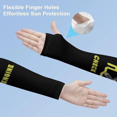 Top Shelf Sun Protection Compression Arm Sleeves Breathable Ice Silk Guards For Cycling Golf Basketball showing flexible finger holes.