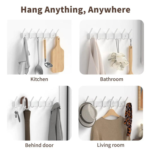 Slick Six Hook Wall Mount Coat Rack In Crisp White Metal Zero Hassle Hanging Stand For Coats Robes And Towels Top Notch Rustproof Aluminum Organizer For Entryway Refresh