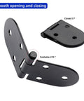 3-5/32 X 1-3/16 Inch Folding Flip Top Hinges 10 Pack, black hinge showing folding 270 degrees, for wood boxes and desks
