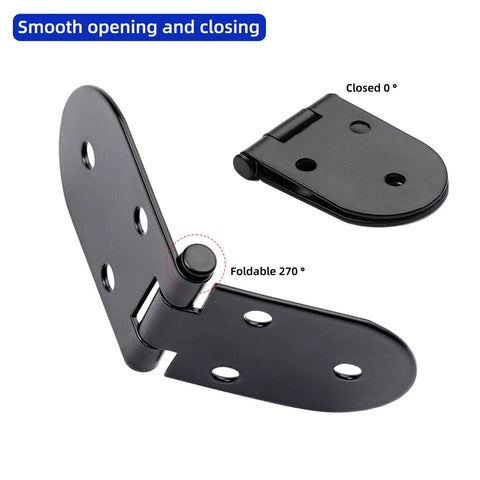 3-5/32 X 1-3/16 Inch Folding Flip Top Hinges 10 Pack, black hinge showing folding 270 degrees, for wood boxes and desks