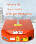 Heavy Duty 24V And 48V LiFePO4 Replacement Battery For Electric Pallet Jacks With Smart BMS Protection Long Cycle Life No Drama Power Delivery For Warehouse Crew Ready To Roll, orange battery pack top view.