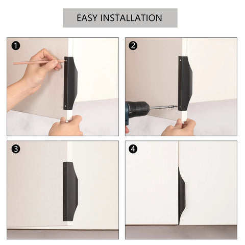 Step-by-step installation of Edge Black Finger Pull For Cabinets And Drawers Concealed Back Mount Aluminum Flat Handles, 5.9 Inch.