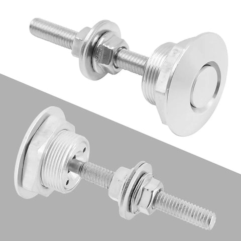 4 Piece Universal Aluminum Hood Pins With Quick Release Lock Latch For Bumpers And License Plates 1.25 Inch Diameter Silver Finish