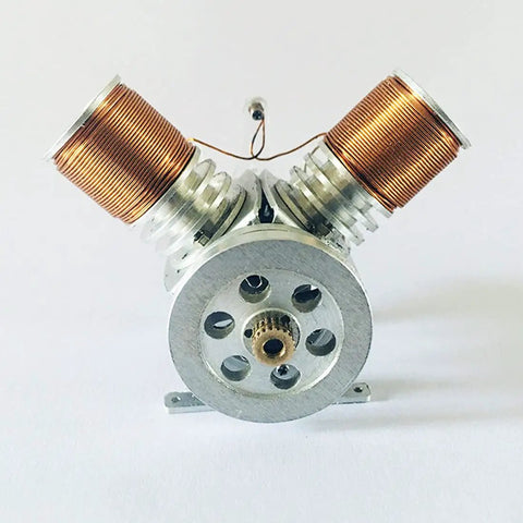 Mini Metal V Type Double Cylinder Electromagnetic Engine Model V2 Working Demonstration Toy For Hands On Physics Experiment With Six To Twelve Volt Supply, front view