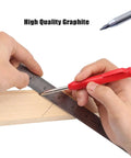 Person using a red scribe tool on wood with a ruler, showcasing Rock Solid 2.8mm Carpenter Pencil Lead Refills 36 Piece Bulk Pack.