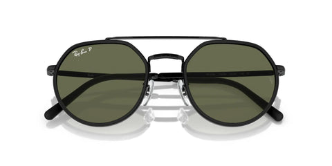 RB3765 Round Sunglasses With Black Frame And Green Polarized Lenses 53mm Wide For UV Protection And All Day Comfort
