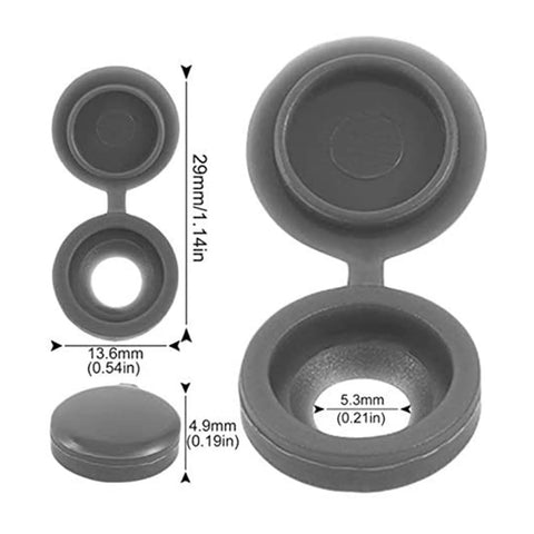 200 Pcs Plastic Hinged Screw Head Covers Snap On Caps Light Grey 13.6x29mm Durable Plastic Covers dimensions