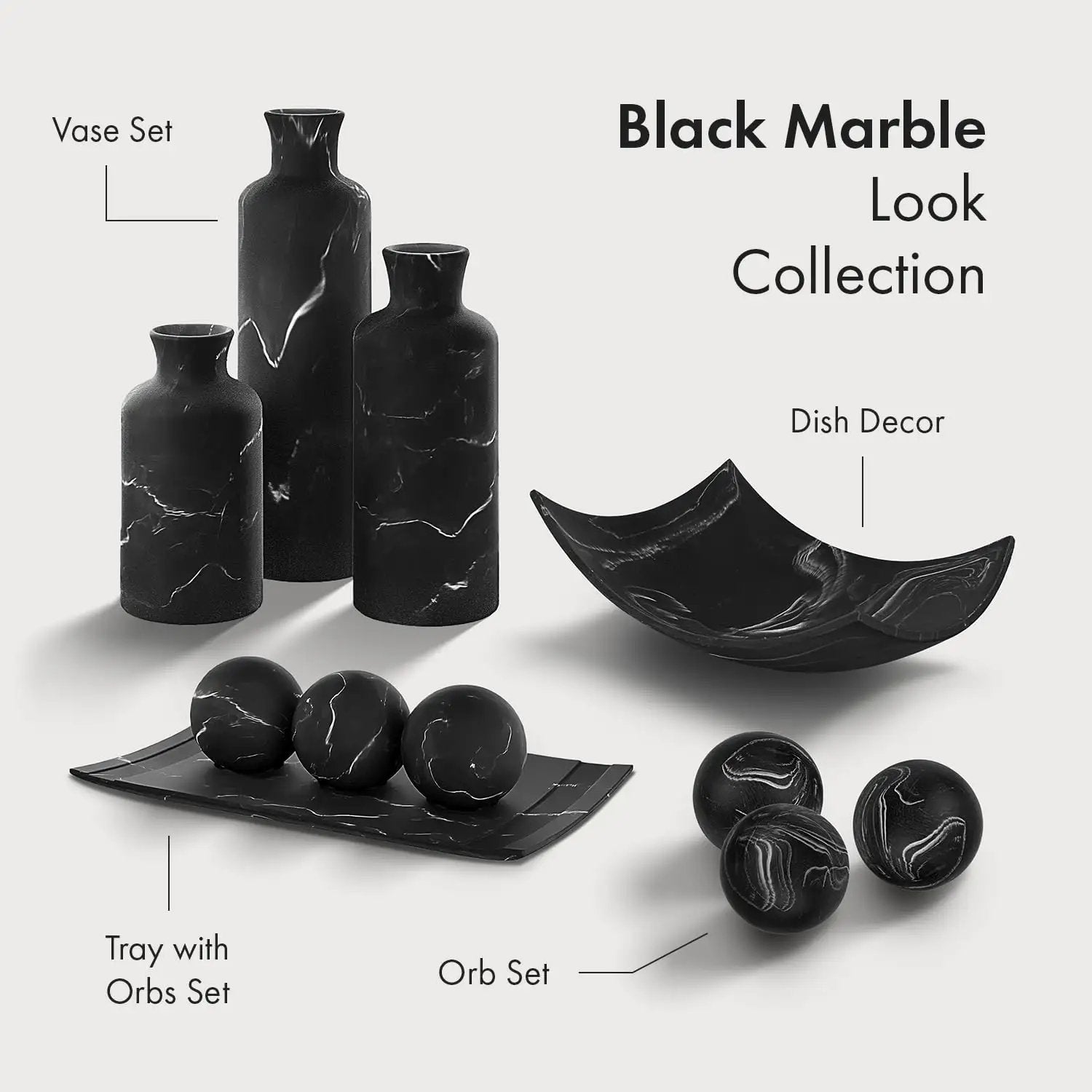 Black Marble Look Vase Set With Dope Matte Resin Finish ✓