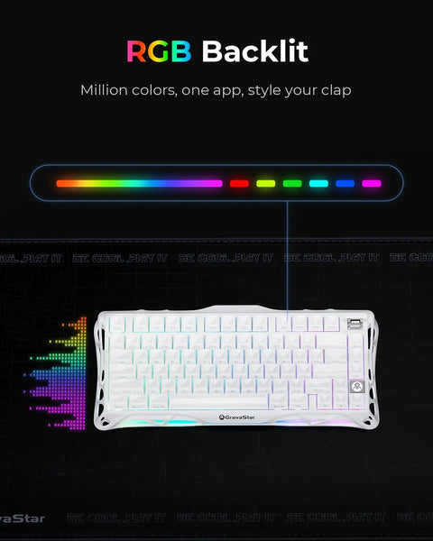 75 Percent Wireless Mechanical Gaming Keyboard With Dynamic Rgb Backlighting And Solid Aluminum Alloy Build In Clean Moonlight White Finish Providing Textured Pbt Keycaps For Locked In Gameplay That Hits Different, showing RGB backlighting and a sleek design.