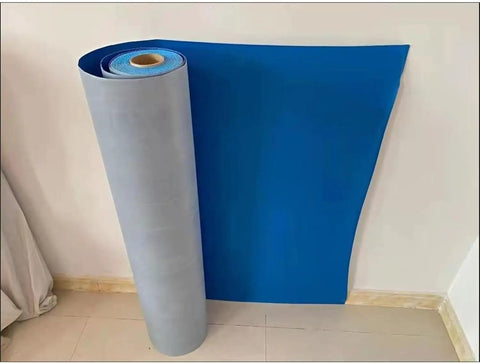 Heavy Duty Self Adhesive Asphalt Roofing Tape With Thick Aluminum Foil Rock Solid Shingle Repair Seal Waterproof Flashing Roll To Patch Up Leaky Sheds Shacks And Flat Roofs Real Quick Blue, rolled up showing gray side and blue surface.