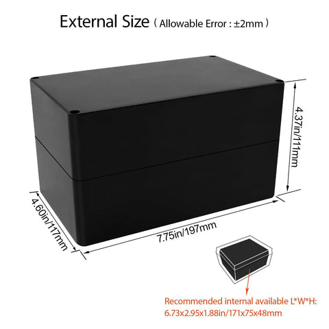 IP65 Waterproof ABS Plastic Junction Box for Electronics Projects, Weatherproof Enclosure, 7.7 x 4.6 x 4.3 Inches, Black
