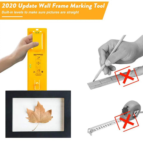 Picture Hanging Tool With Built In Level For An Easy No Fuss Frame Hanger Kit On Walls with ABS plastic guide and leaf frame display.