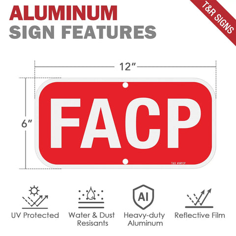 Reflective Aluminum Fire Alarm Control Panel Sign 12 By 6 Inches 2 Pack Built Tough Weatherproof UV Protected Fade Resistant Rust Free 040 Aluminum With Pre Drilled Mounting Holes For Easy Install featuring bold FACP lettering on red background.