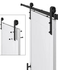 36-Inch By 84-Inch MDF Sliding Barn Door With 6.6-Foot Hardware Kit And Handle, pre-drilled holes, H-frame style detail view