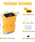 1000x Kid Friendly Handheld Digital Microscope For Kids With 2 Inch IPS Screen Rechargeable Pocket Scope, yellow with strap and cable