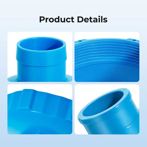 Close-up of blue Pool Vacuum Hose B Adapter Connector Kit With Clamps For Above Ground Pools, showing details and structure.