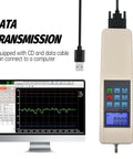 Boss Level Digital Force Gauge 1000N Handheld Dynamometer For Push And Pull Testing With Three Units N Kg Lbf Real Time And Peak Modes Auto Peak 447 Data Storage And USB Data Export, data cable and PC software shown