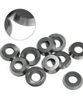 18mm Round Carbide Insert Blades For Wood Lathe Turning 10 Pcs shown from above, featuring sleek steel design for precision cutting.