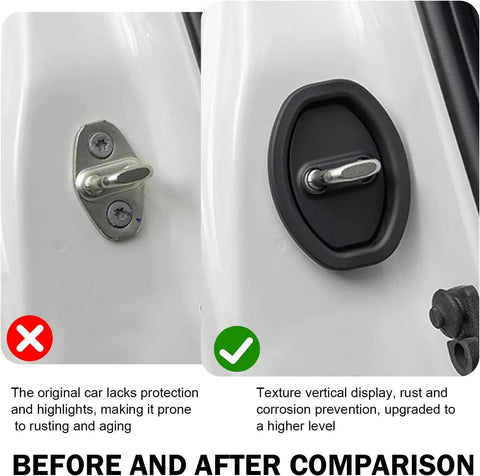 Before and after comparison of GMC Sierra door lock with Top Tier Silicone Door Lock Dampers For Gmc Sierra 1500 2500 3500 SLT AT4 Denali 2019 2026.