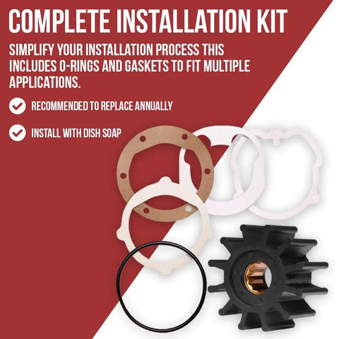 Marine Water Pump Impeller Kit Fits Volvo Penta 3.0 4.3 5.0 5.7 V6 V8 Engines Includes O Rings And Gaskets For Jabsco 1210 0001 Sierra 18 3081