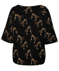 Back view of Women's Short Sleeve Boat Neck Loose Fit Go To Casual Tee With Bearded Dragon Lizard Print, polyester spandex blend