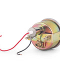 52mm chrome mechanical oil pressure gauge kit, back view with red and black wires and sender.