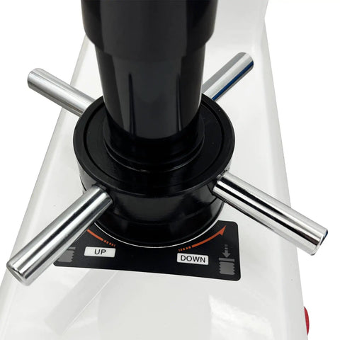 Close-up of the control panel of the Knockout Precision Digital Rockwell Hardness Tester With Top Shelf Touch Screen LCD.