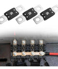 Top Shelf 300 Amp Mega Fuse Bolt On Kit For Cars Trucks And Rv With Instant Short Circuit Breaker, close-up of fuses and assembly.