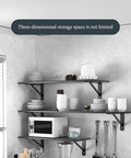 Badass Heavy Duty Shelf Brackets Wall Mount 90 Degree Corner Bracket Pair With Heavy Gusset holding kitchen shelves with dishes.