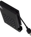Heavy Duty 500GB Portable External Hard Drive Usb 3.0 showing numeric keypad and USB connection for secure access.